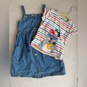 Mini Boden Colorful Striped T-Shirt and Denim Dress Set
